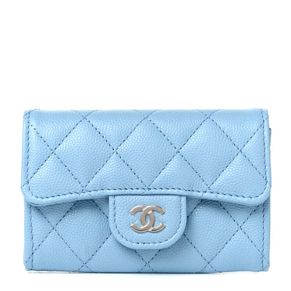 Chanel Caviar Quilted Flap Card Holder Wallet Light Blue 1 of 11