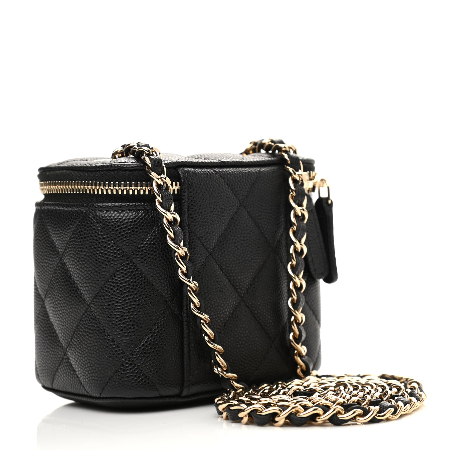 Caviar Quilted Mini Vanity Case With Chain Black