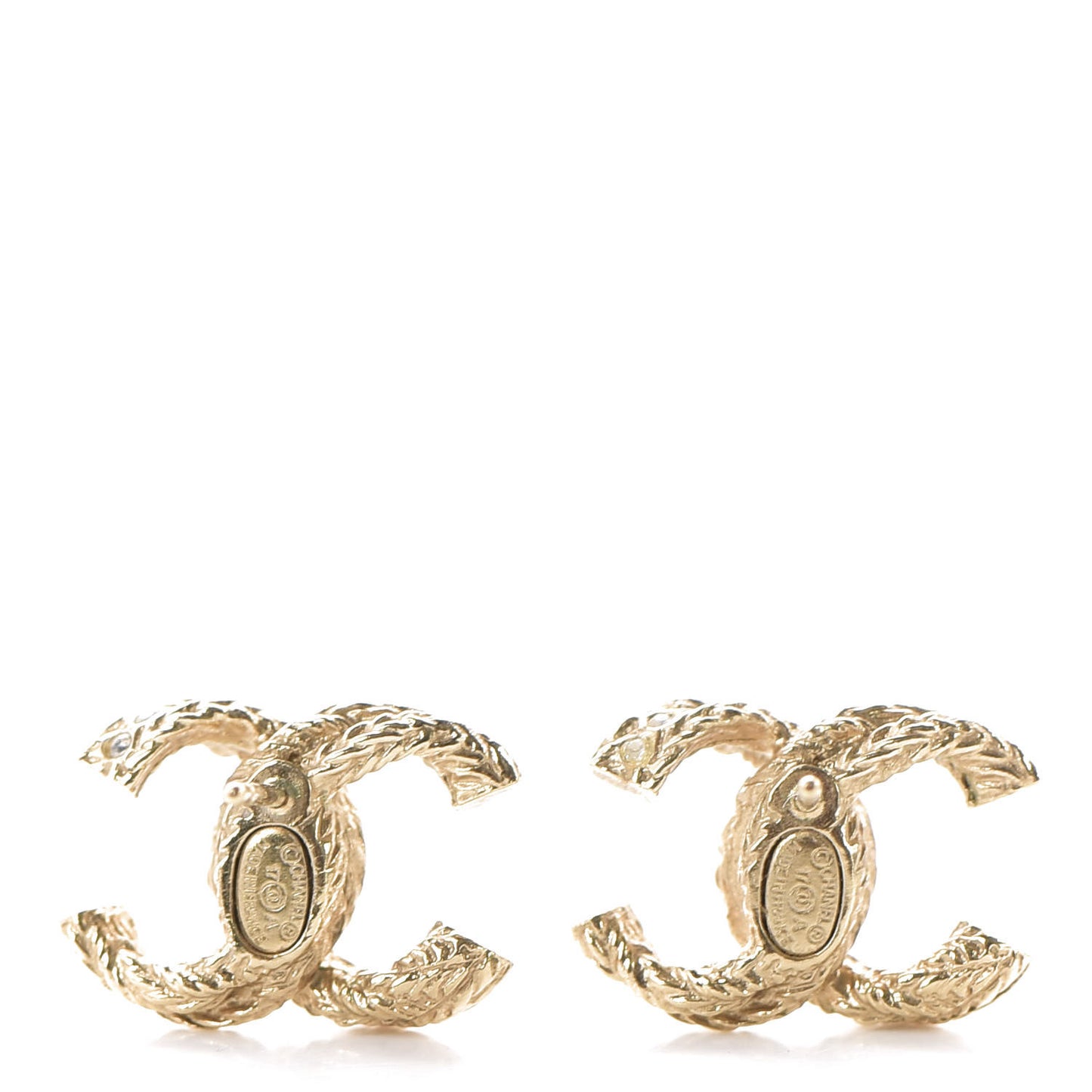 Crystal Twisted CC Earrings Gold
