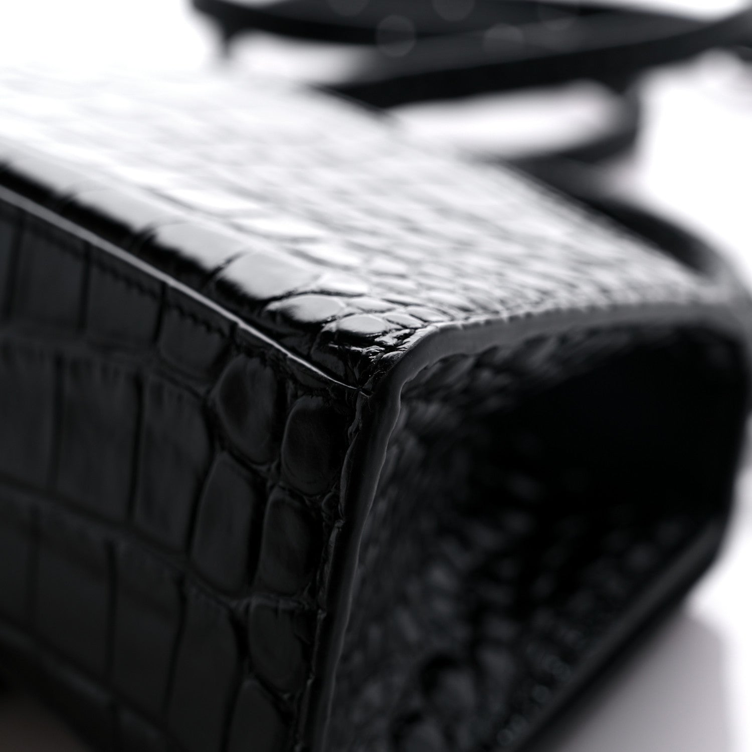 Balenciaga Shiny Calfskin Monochrome Crocodile Embossed Hourglass Top Handle Bag XS Black 10 of 16