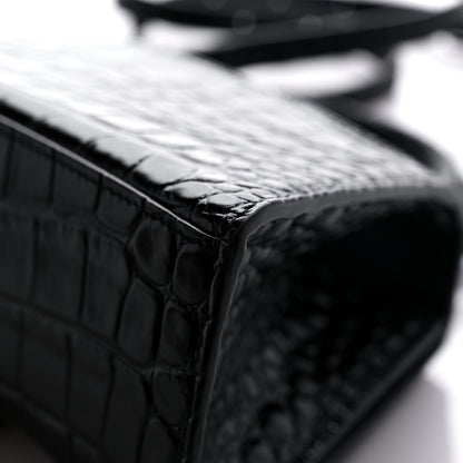 Balenciaga Shiny Calfskin Monochrome Crocodile Embossed Hourglass Top Handle Bag XS Black 10 of 16