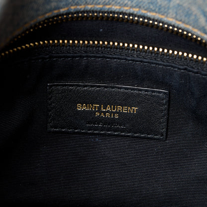 Saint Laurent Denim Quilted Toy Loulou Puffer Monogram Chain Satchel Blue Black 6 of 10