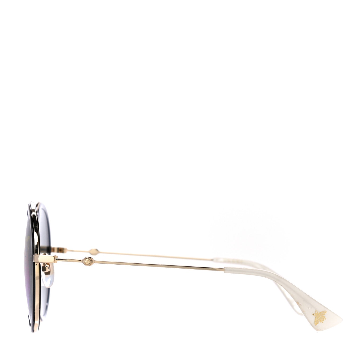 Gucci Metal Round Frame Tiger Print Sunglasses GG0061S Gold 2 of 8