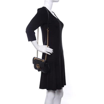 Gucci Calfskin Matelasse Mini GG Marmont Shoulder Bag Black 2 of 11