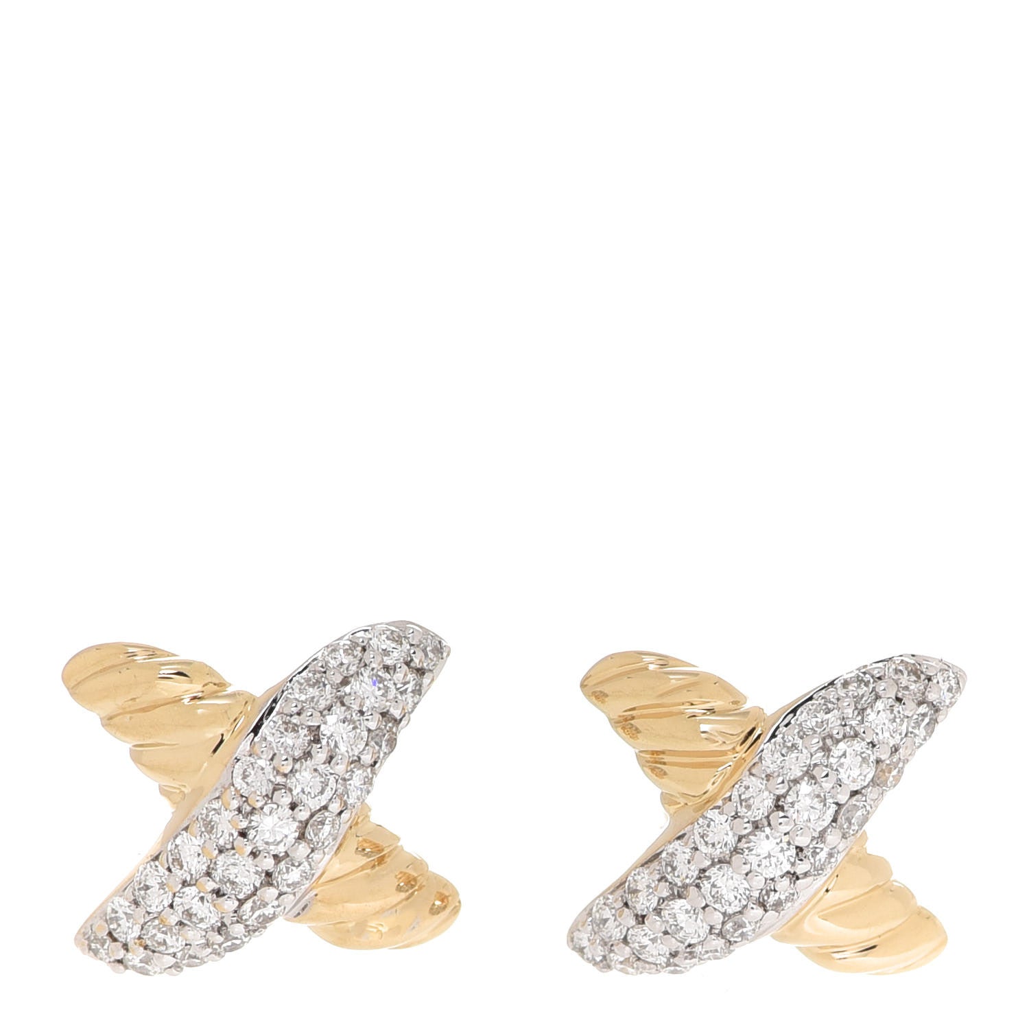 David Yurman 18K Yellow Gold Diamond Pave X Earrings 1 of 4