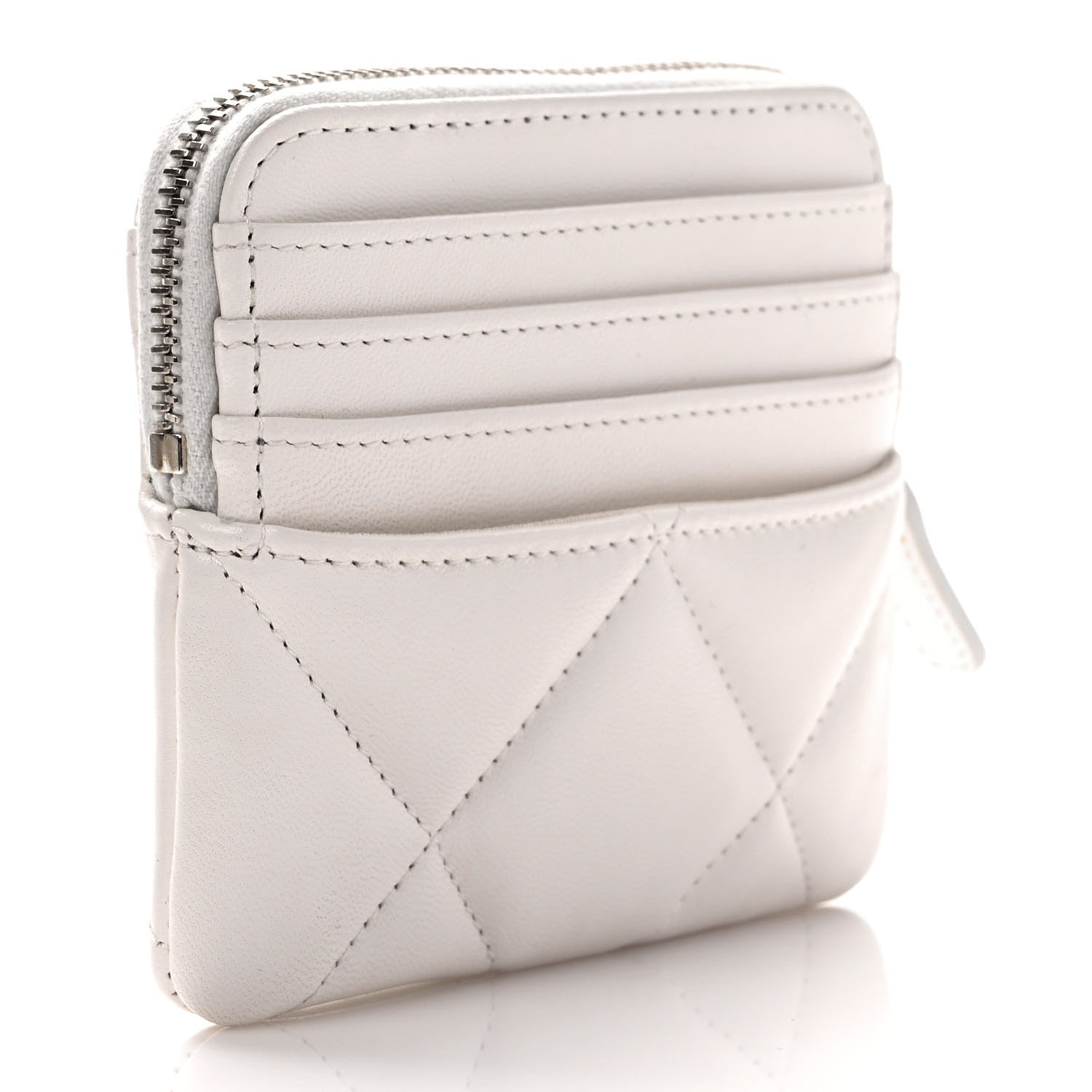 Chanel Lambskin Quilted Chanel 19 Zip Card Holder Wallet White 3 of 7