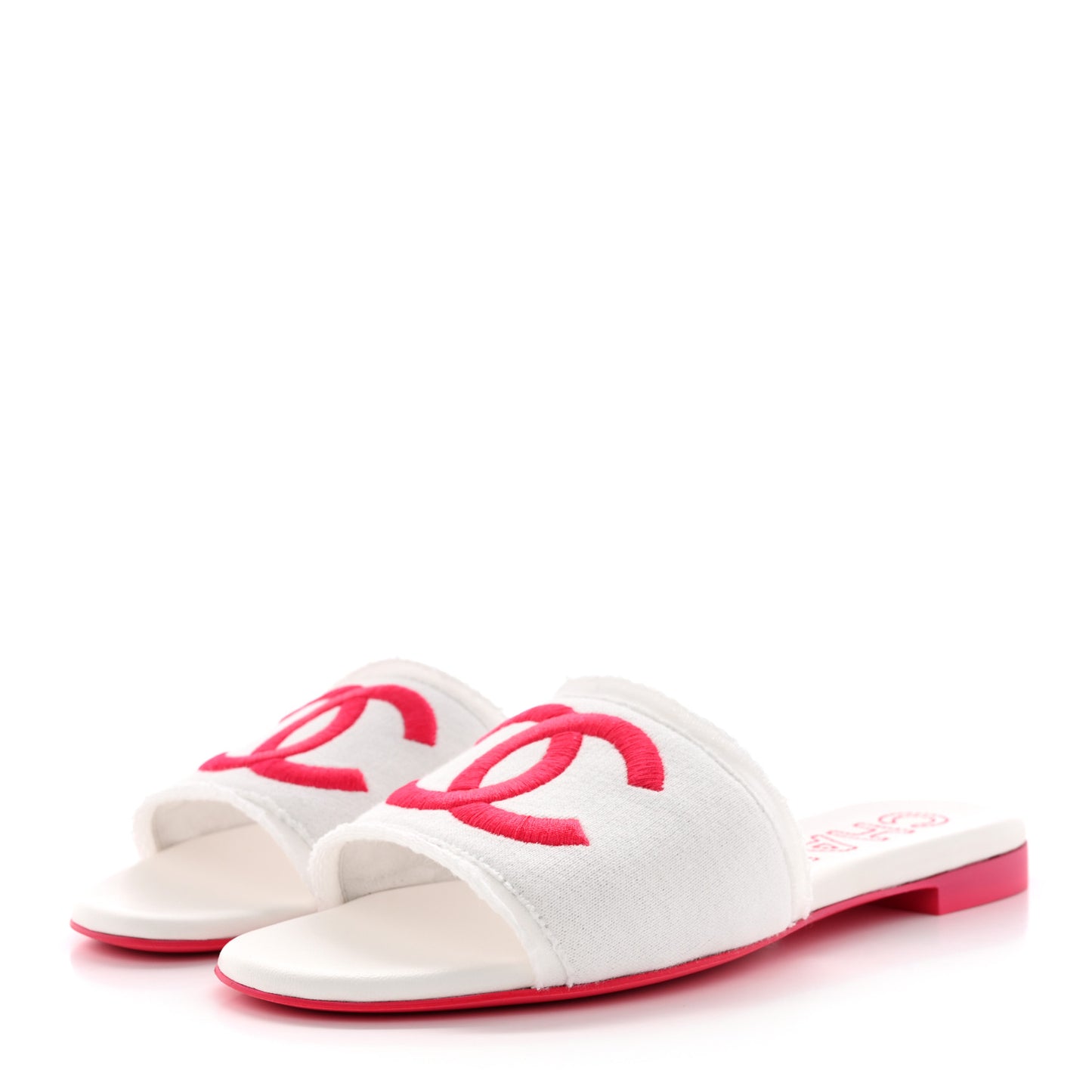 Jersey Knit CC Mules White 37 Fuchsia