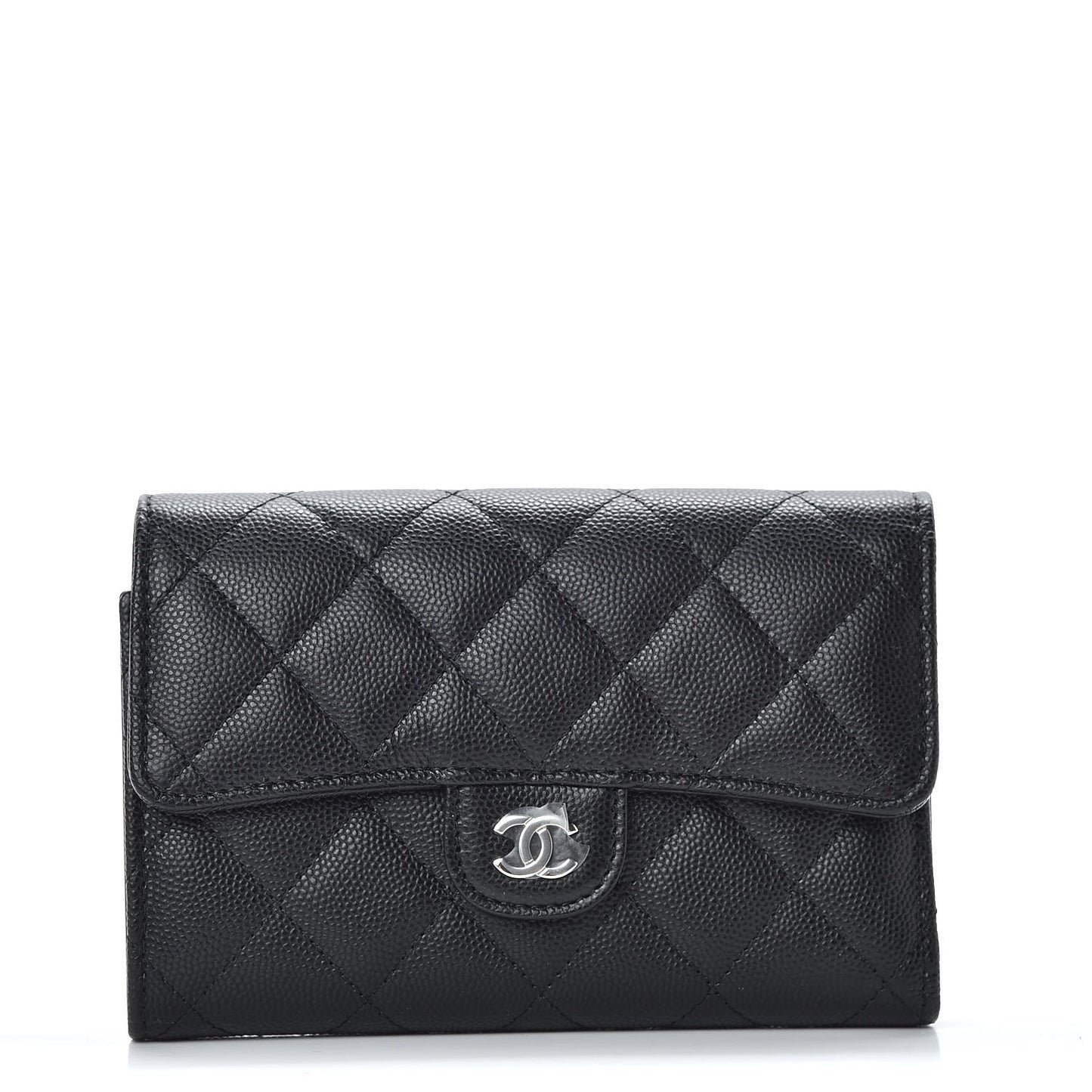 Caviar Quilted Medium Flap Wallet Black