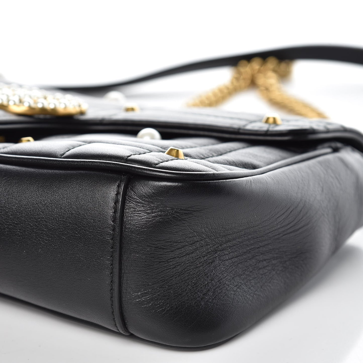 Calfskin Matelasse Studded Small Pearly GG Marmont Shoulder Bag Black