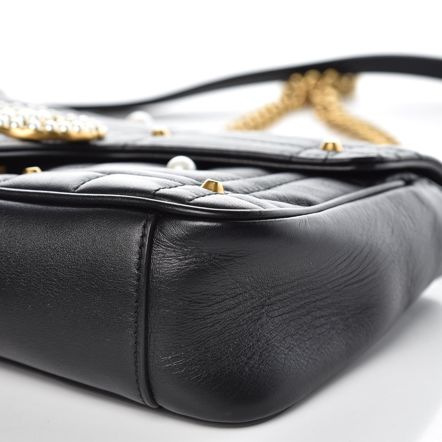 Gucci Calfskin Matelasse Studded Small Pearly GG Marmont Shoulder Bag Black 9 of 11