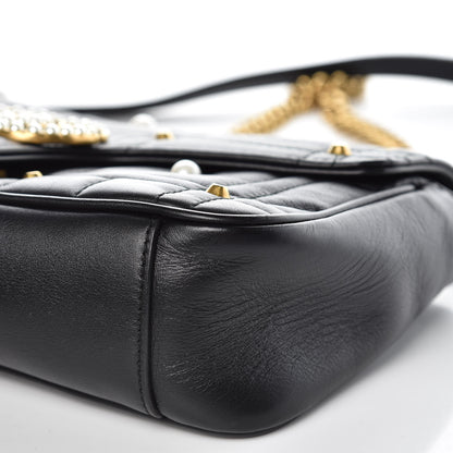 Gucci Calfskin Matelasse Studded Small Pearly GG Marmont Shoulder Bag Black 9 of 11