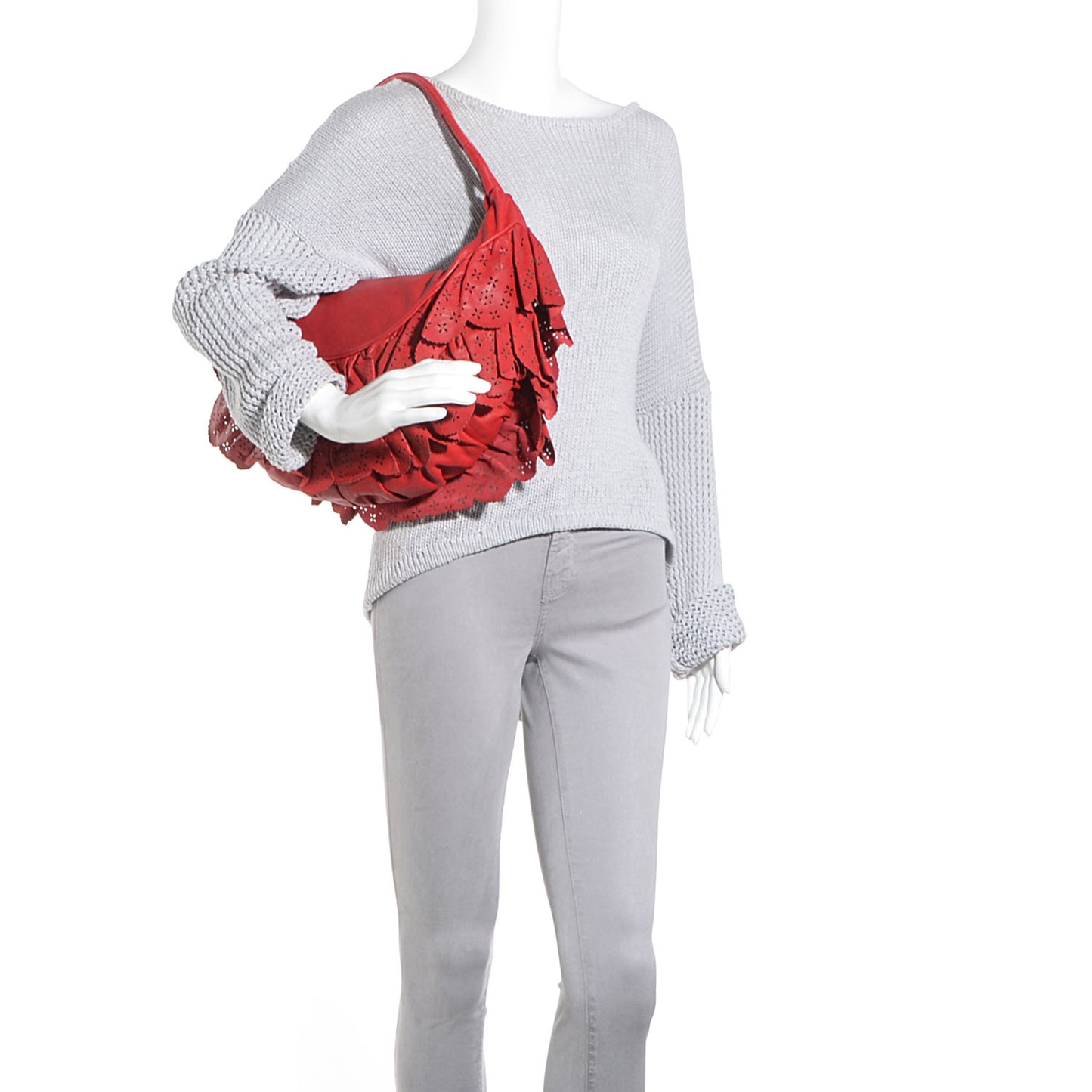 Washed Calfskin Gypsy Ruffles Bag Red