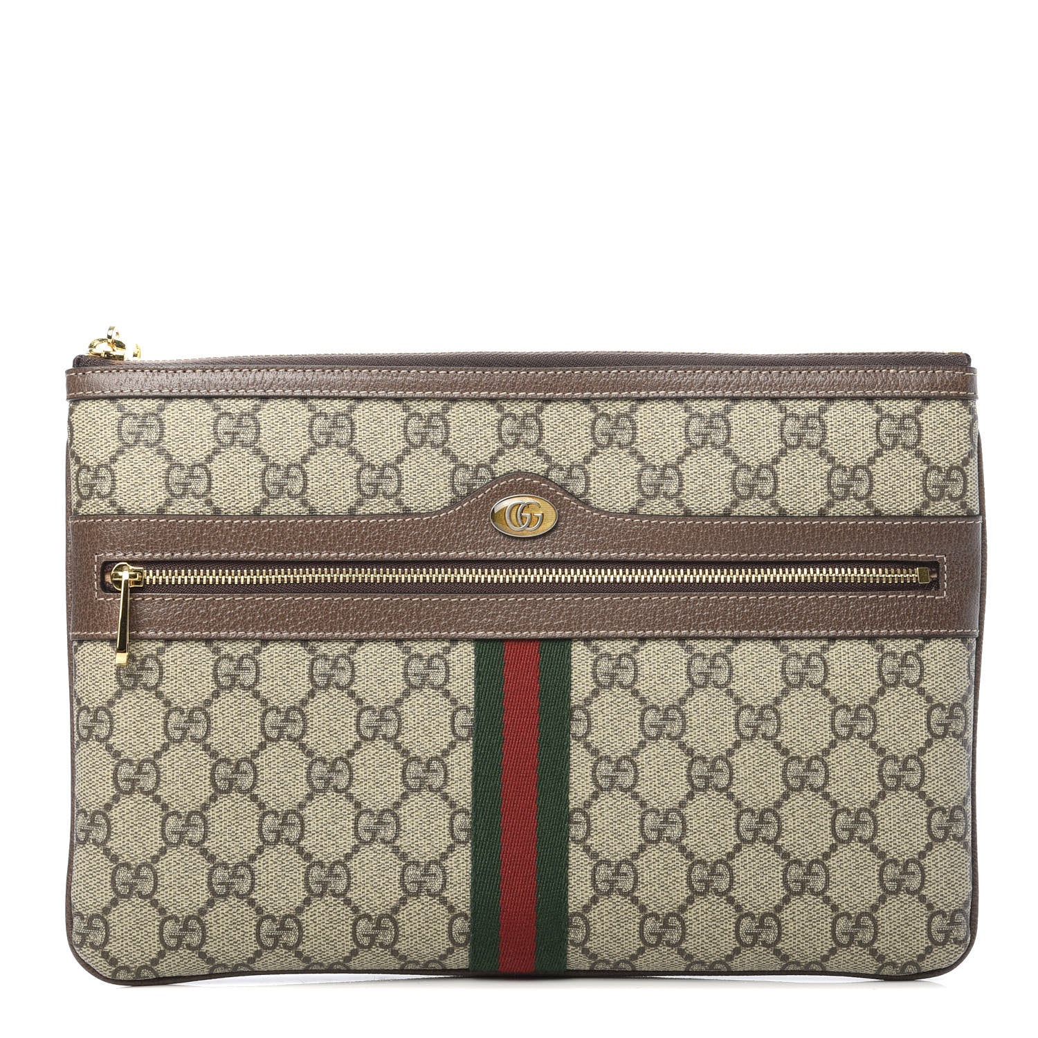 Gucci GG Supreme Monogram Large Ophidia Pouch Clutch Brown 1 of 8
