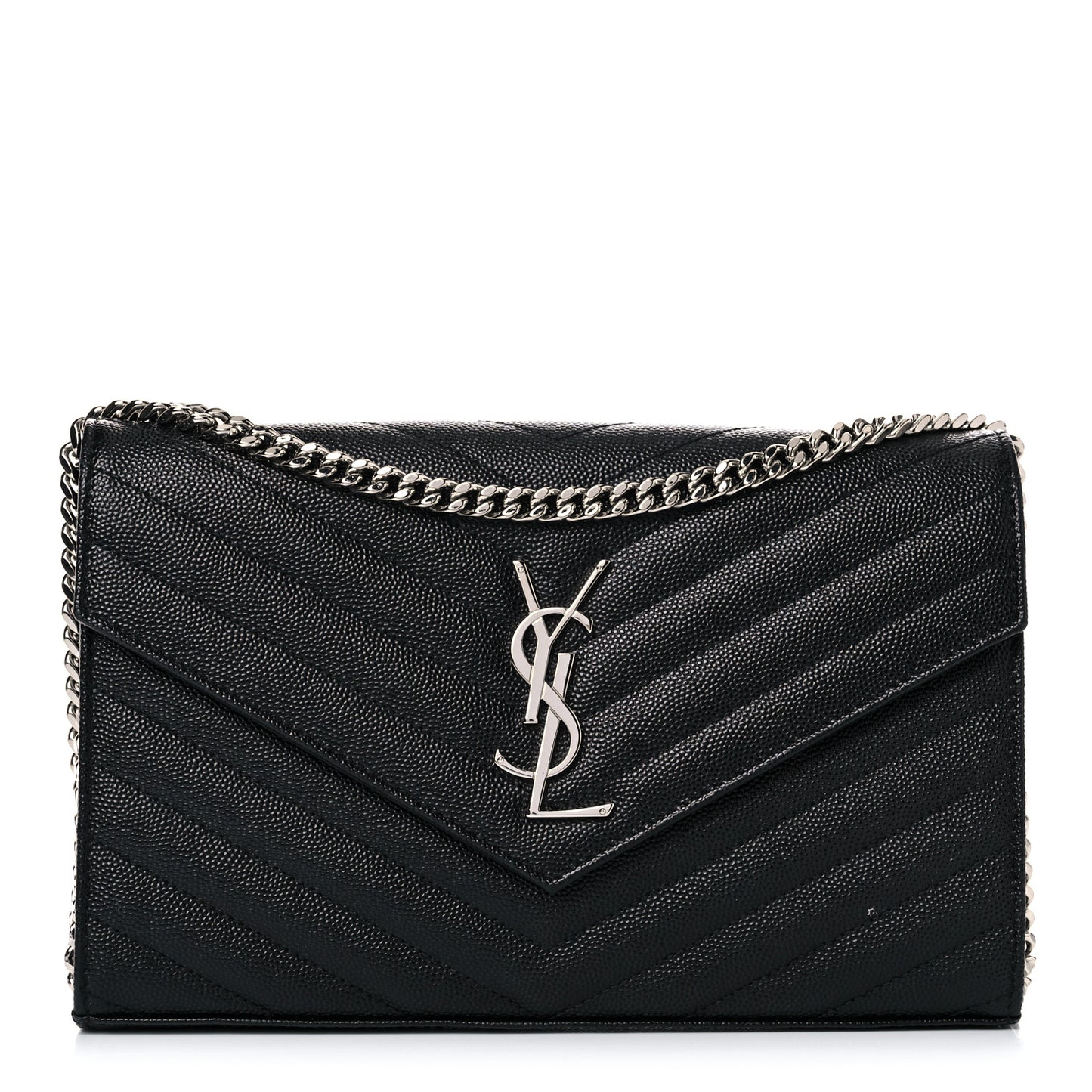Grain De Poudre Matelasse Chevron Monogram Chain Wallet Black