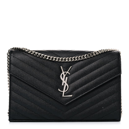 Saint Laurent Grain De Poudre Matelasse Chevron Monogram Chain Wallet Black 1 of 14