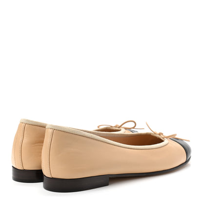 Chanel Lambskin Cap Toe CC Ballerina Flats 38.5 Beige Black 4 of 8