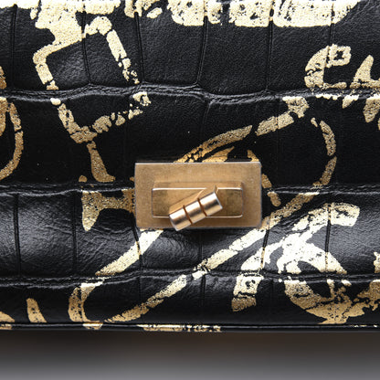 Chanel Calfskin Crocodile Embossed Graffiti 2.55 Mini Cocodile Reissue Flap Black Gold 17 of 21