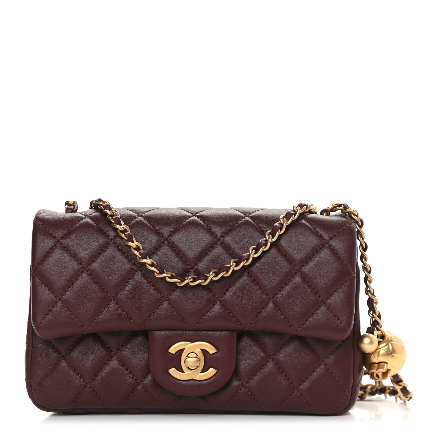 Lambskin Quilted Mini Rectangular Pearl Crush Flap Burgundy