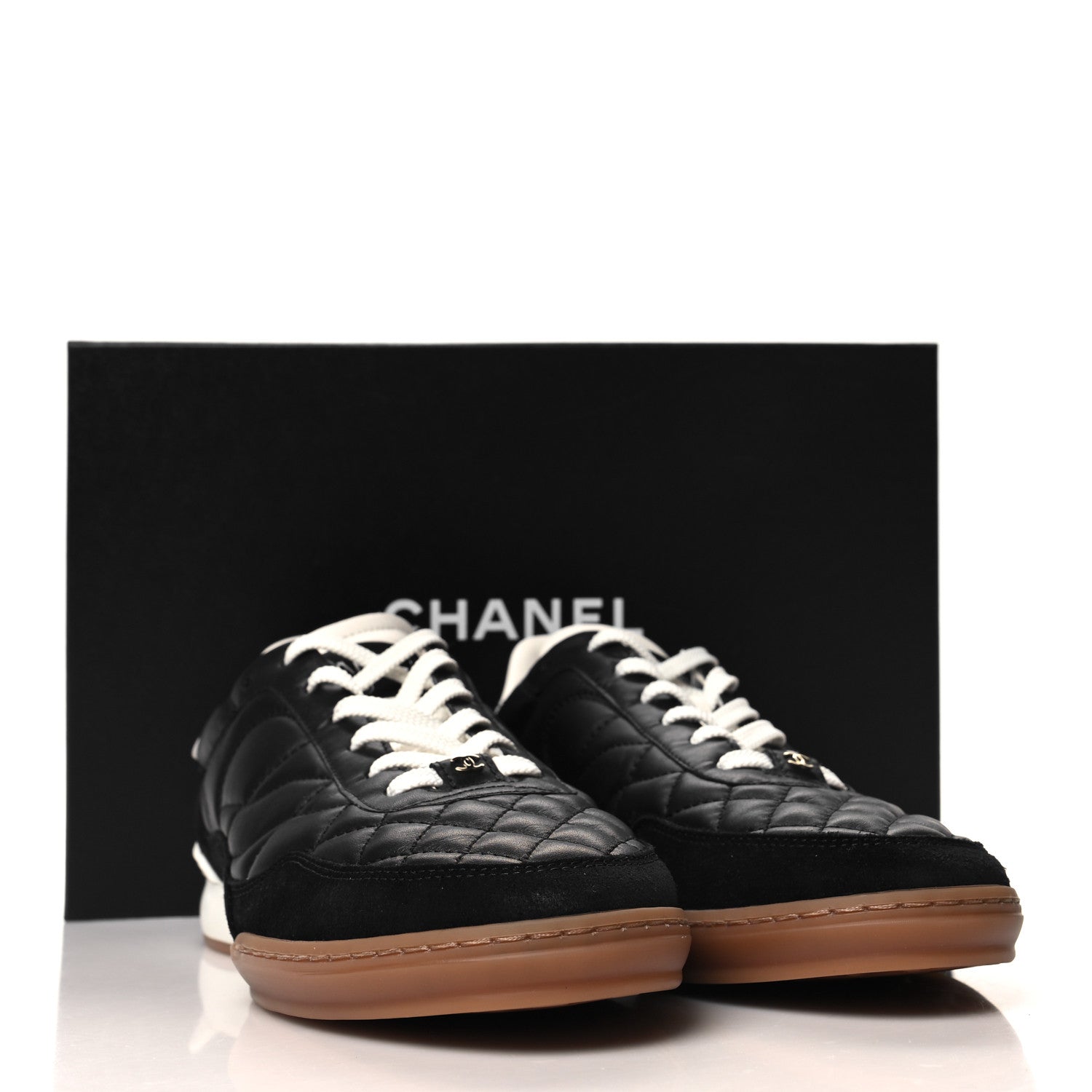 Chanel Suede Calfskin Quilted Sneakers 38.5 Black 9 of 9