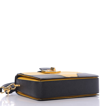 Prada Saffiano Bi-Color Top Handle Bag Soleil Black 4 of 8