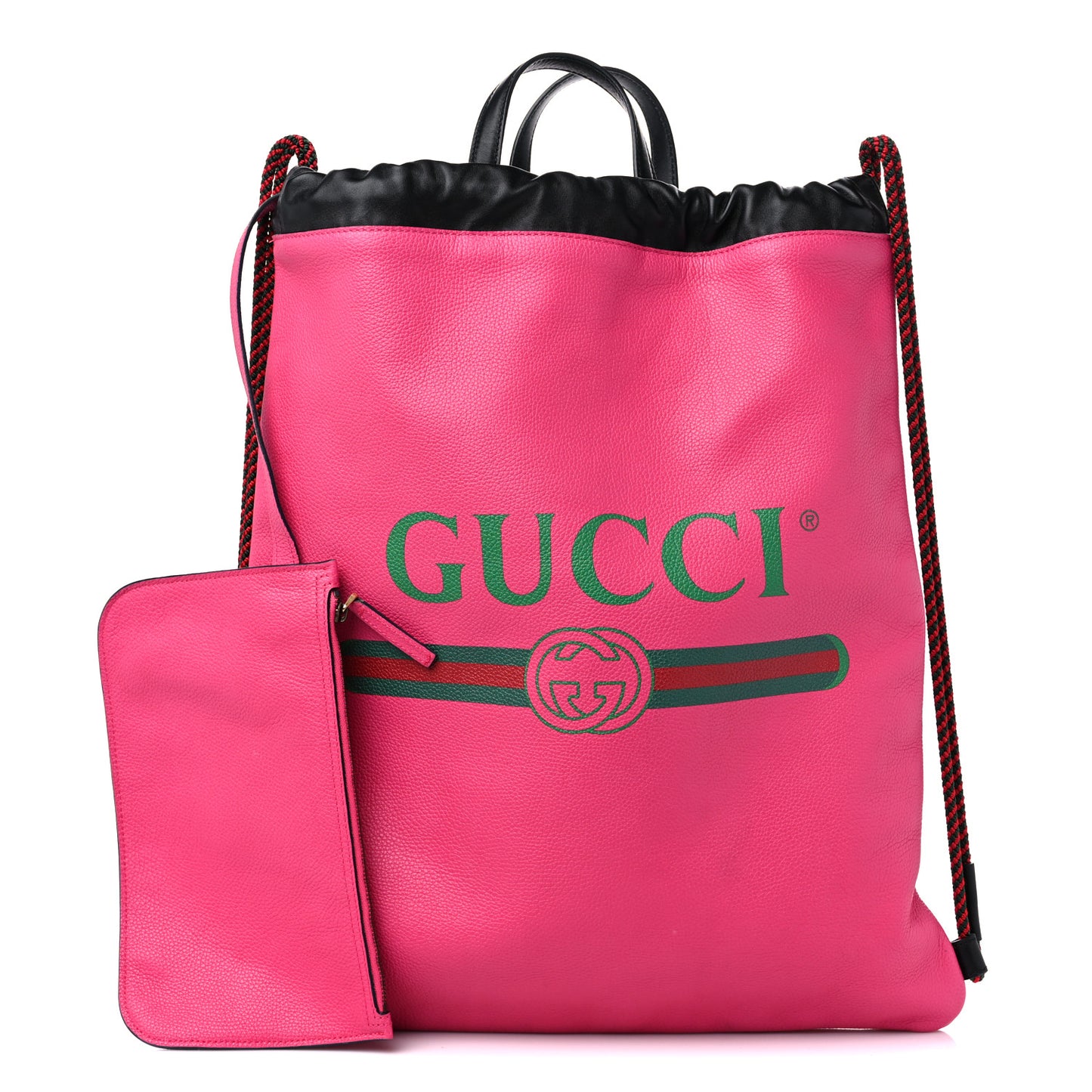 Grained Calfskin Logo Drawstring Backpack Box Pink Green Black