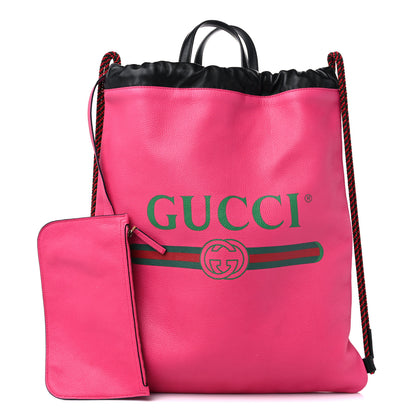 Gucci Grained Calfskin Logo Drawstring Backpack Box Pink Green Black 1 of 12