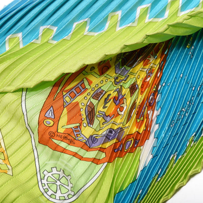 Hermes Silk Plisse La Mecanique Des Idees Scarf 90 Vert Anis Turquoise Turquoise Claire 8 of 8