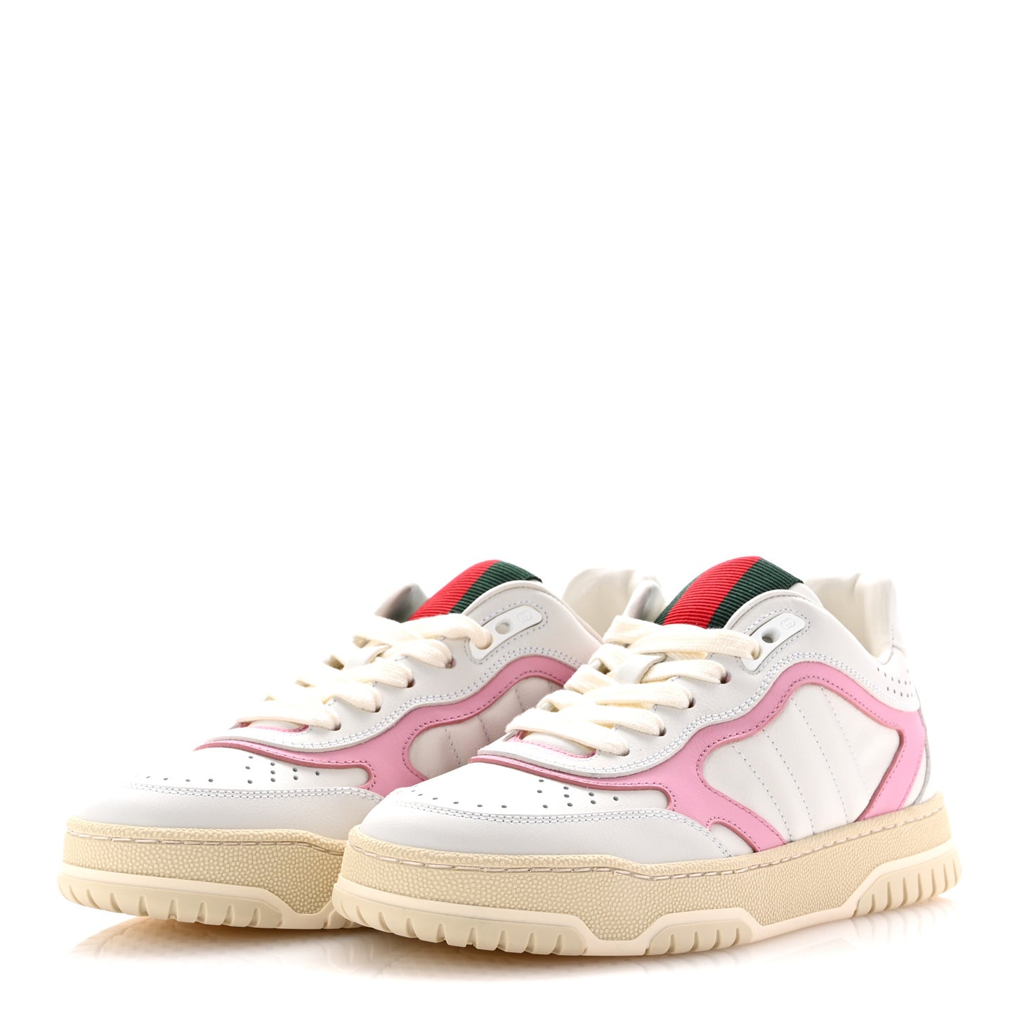 Calfskin Womens Re-Web Sneakers 35 White Pink