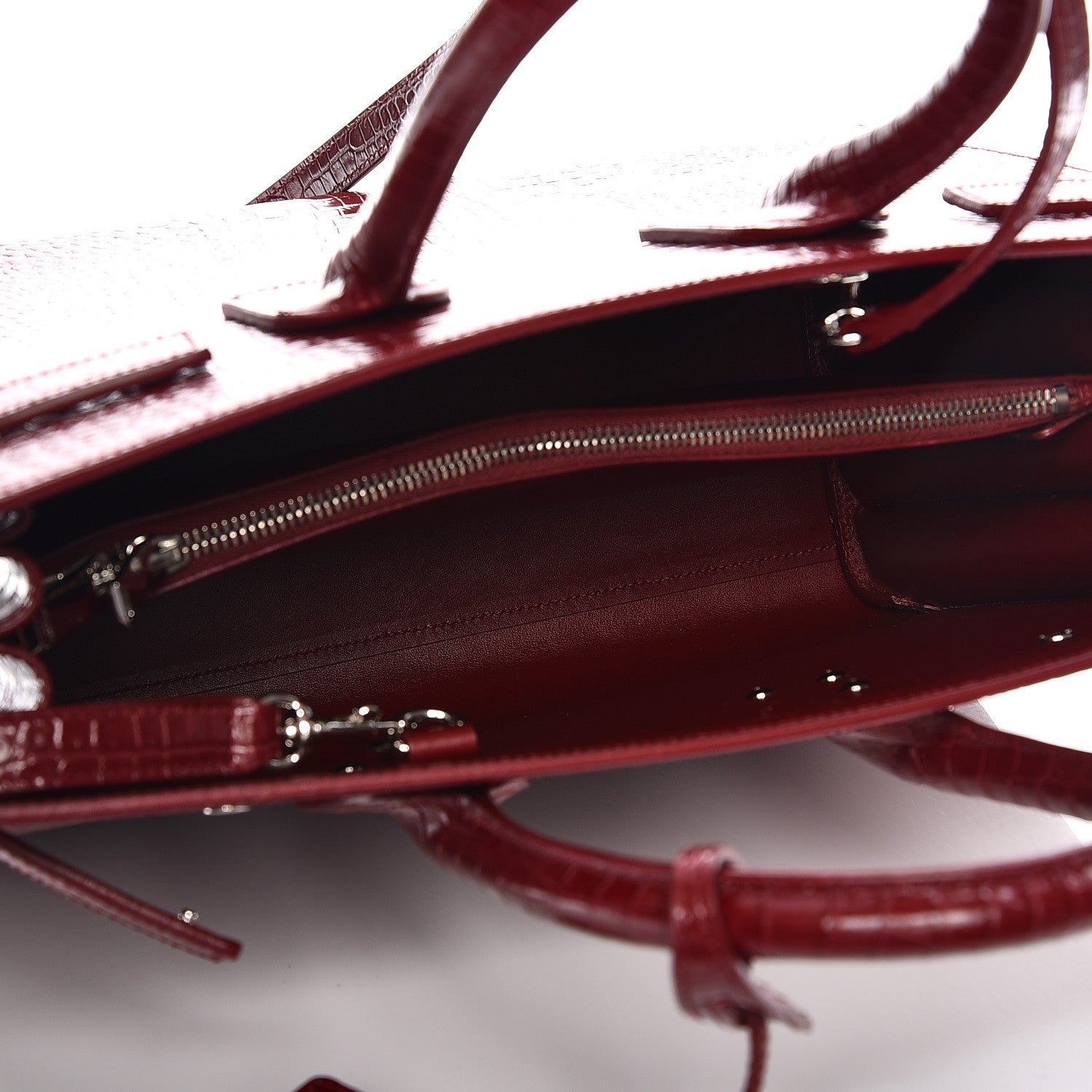 Saint Laurent Calfskin Crocodile Embossed Small Sac De Jour Bordeaux 6 of 10