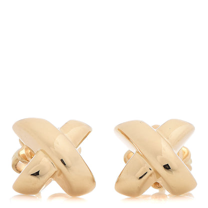 Tiffany 18K Yellow Gold 9mm Cross Stitch Earrings 1 of 5