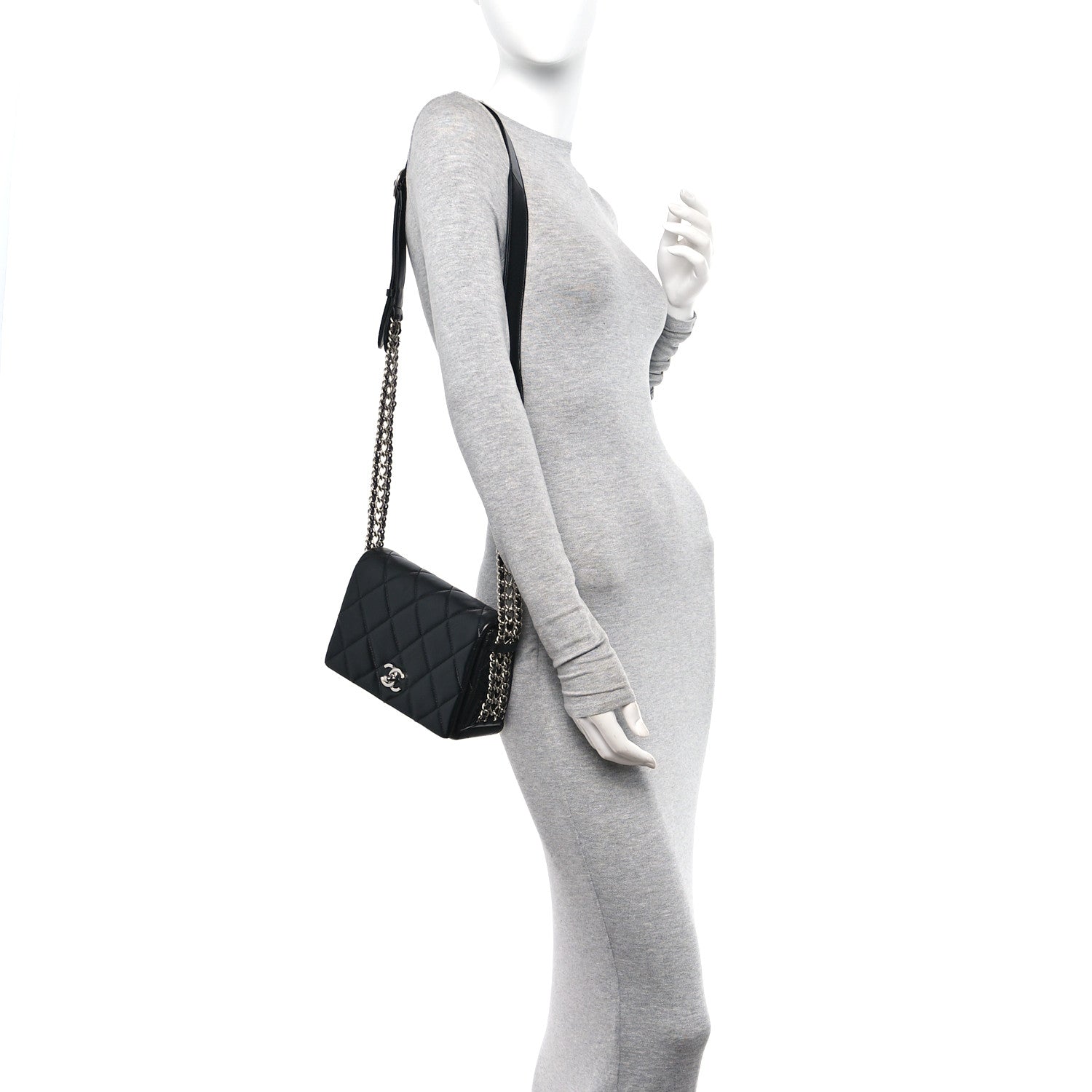 Chanel Lambskin Quilted Small Chain Rows Flap Black 2 of 11