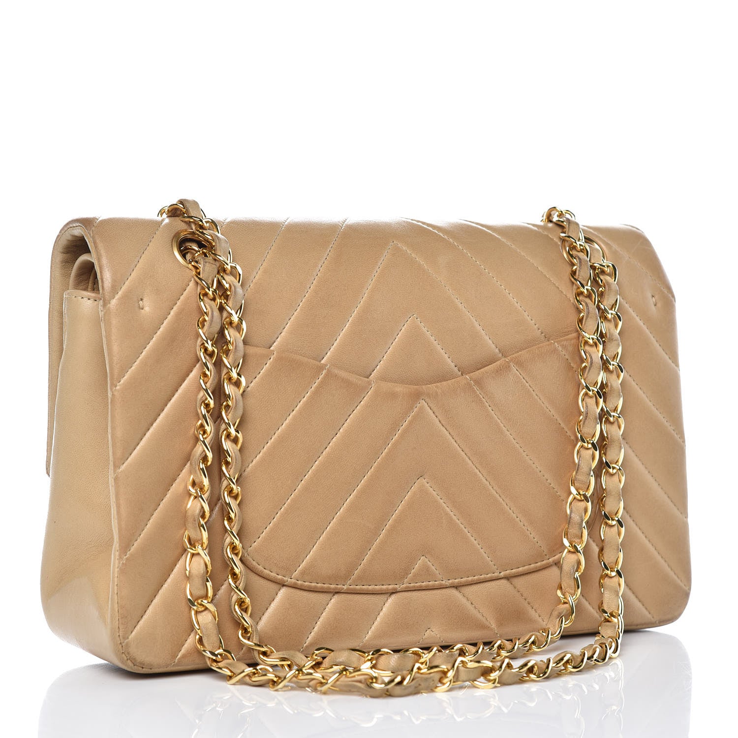 Chanel Lambskin Chevron Quilted Medium Double Flap Beige 3 of 21