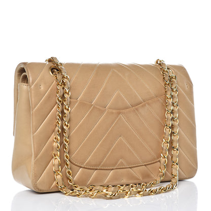 Chanel Lambskin Chevron Quilted Medium Double Flap Beige 3 of 21
