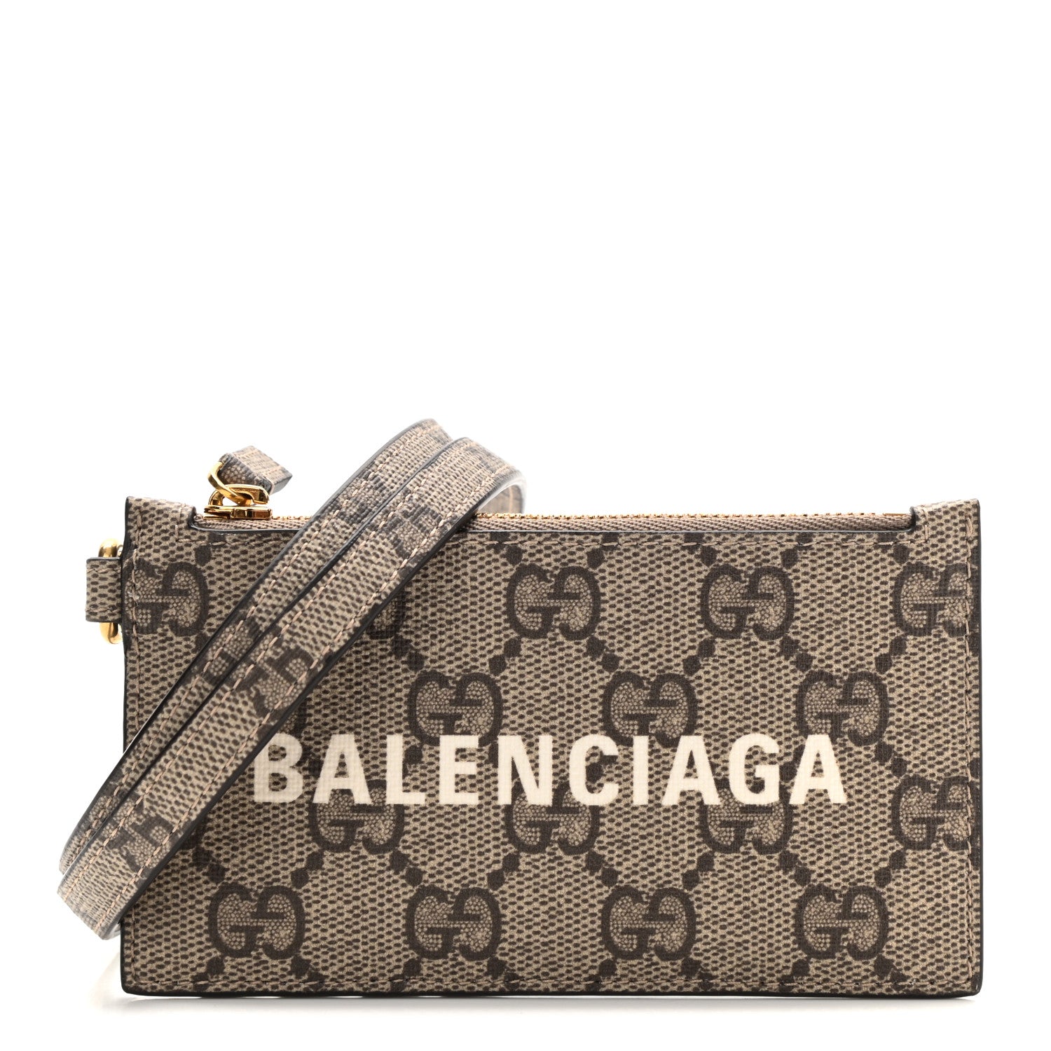 Gucci X BALENCIAGA GG Supreme Monogram Logo Card Case With Strap Beige Ebony 1 of 8
