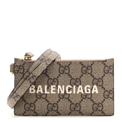 Gucci X BALENCIAGA GG Supreme Monogram Logo Card Case With Strap Beige Ebony 1 of 8