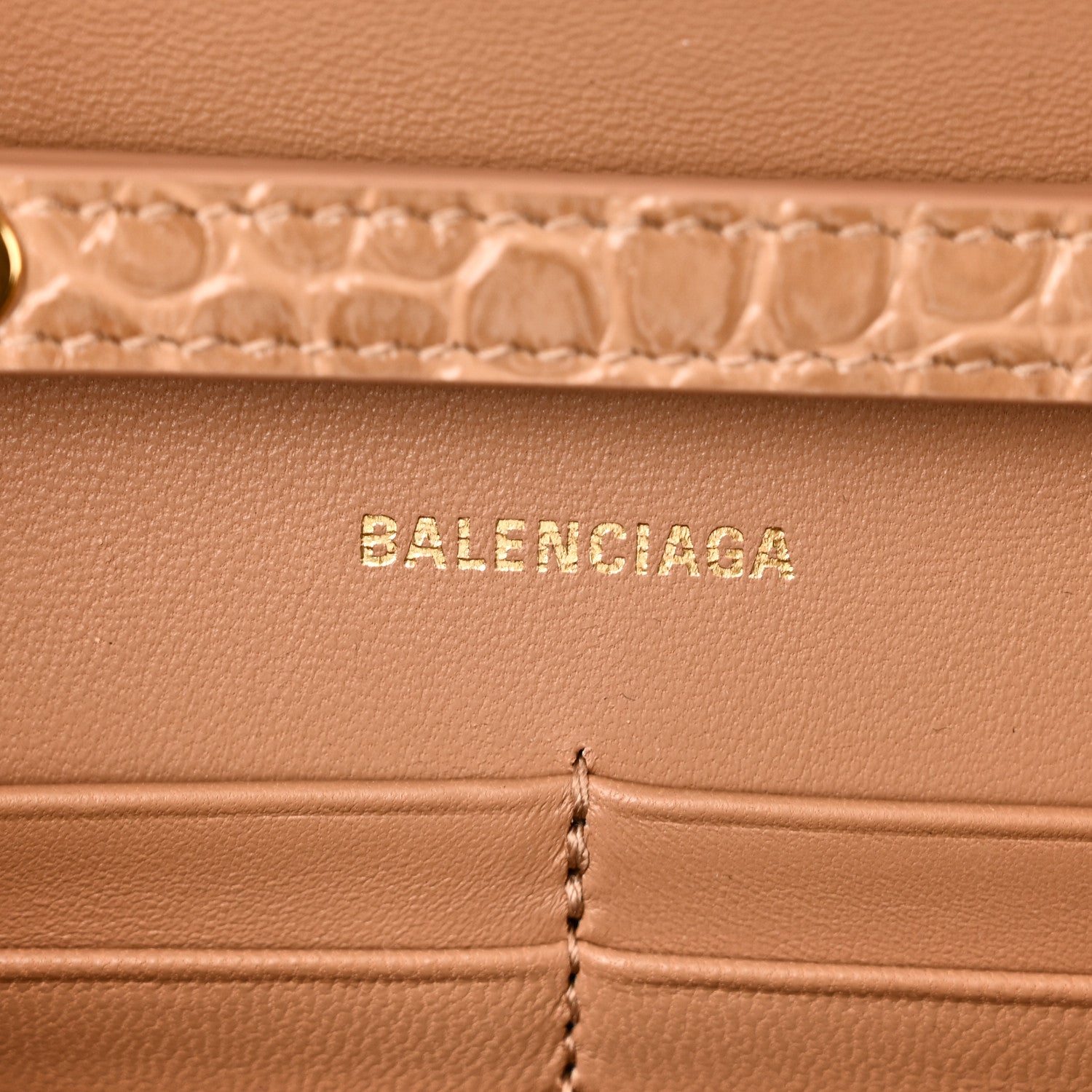 Balenciaga Shiny Calfskin Crocodile Embossed Hourglass Chain Bag Nude Beige 6 of 10