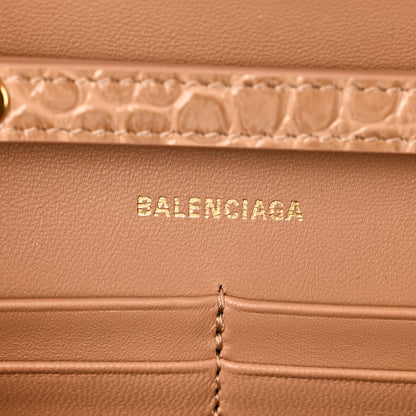 Balenciaga Shiny Calfskin Crocodile Embossed Hourglass Chain Bag Nude Beige 6 of 10
