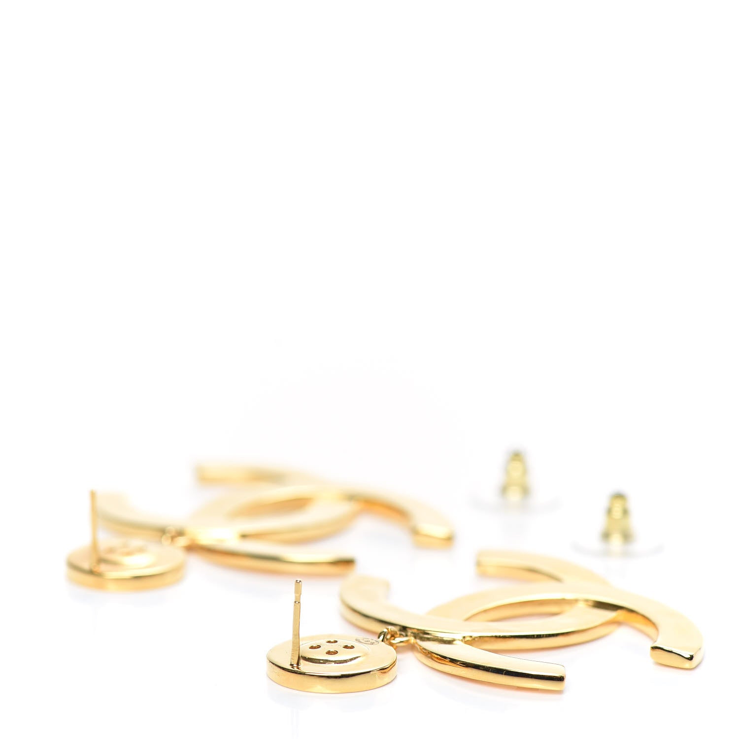 Chanel Metal Large Paris Button Earrings Gold 3 of 5