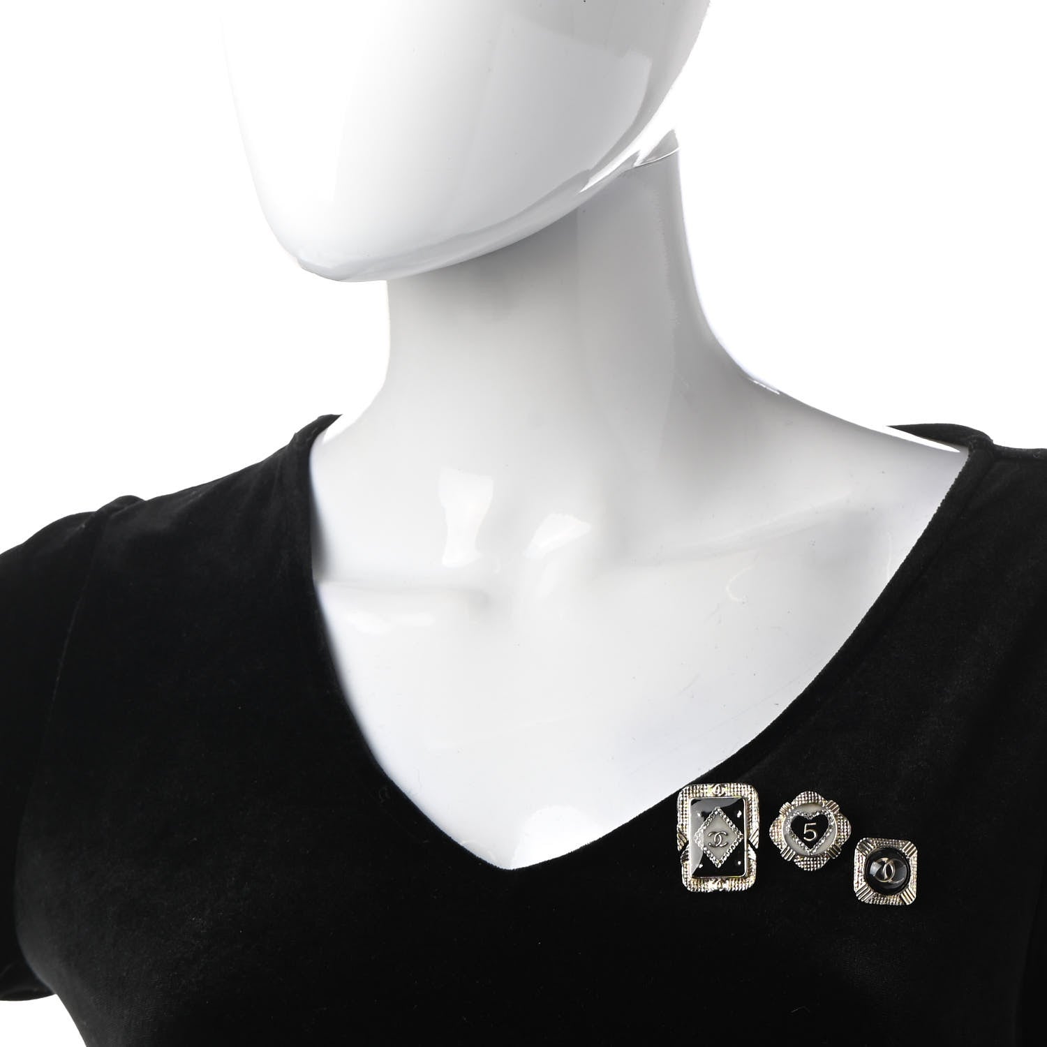 Chanel Resin Crystal Quilted CC Brooch Set Gold Black 2 of 6