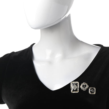 Chanel Resin Crystal Quilted CC Brooch Set Gold Black 2 of 6