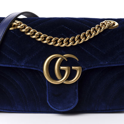 Gucci Velvet Matelasse Mini GG Marmont Shoulder Bag Cobalt Blue 10 of 10