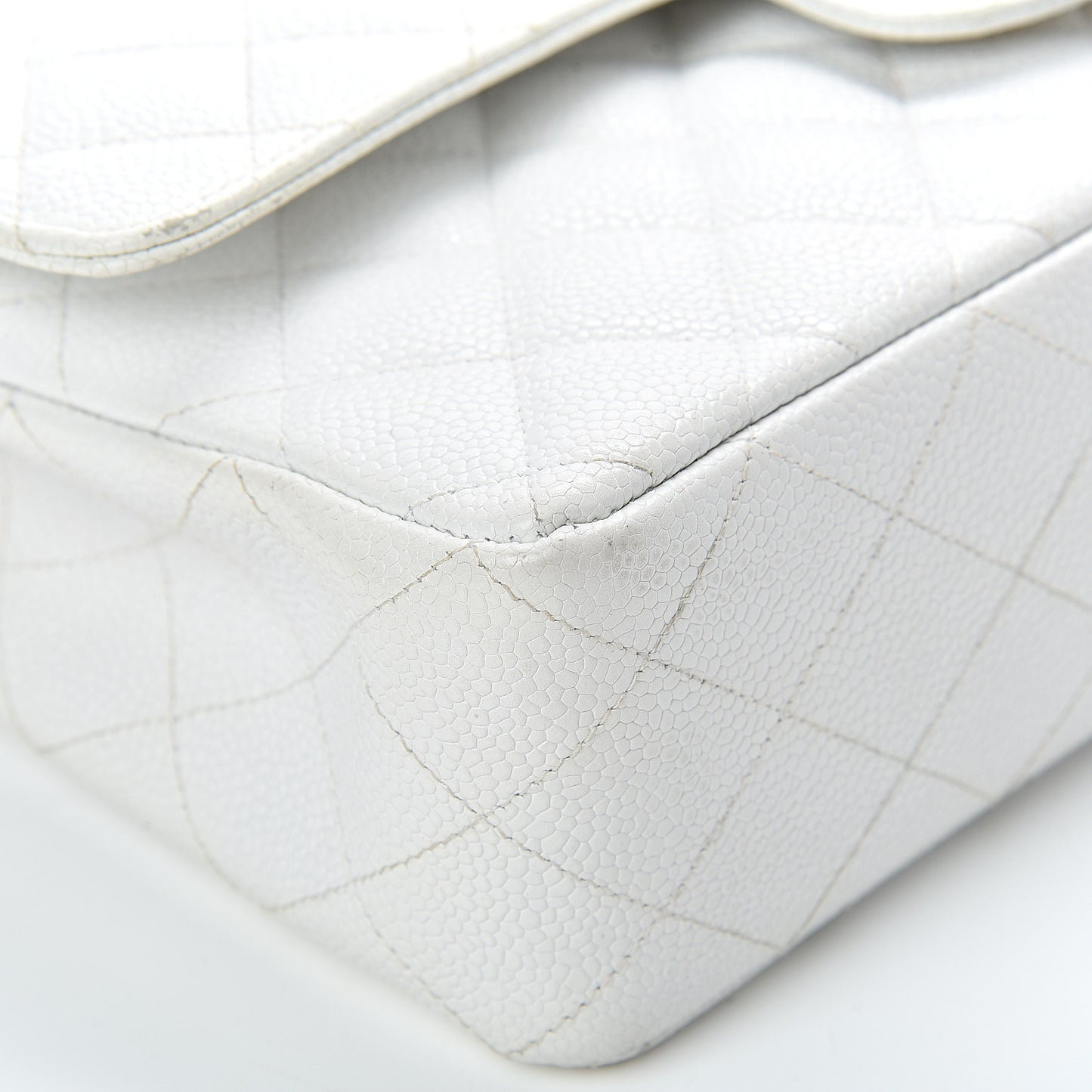 Caviar Quilted Medium Double Flap White