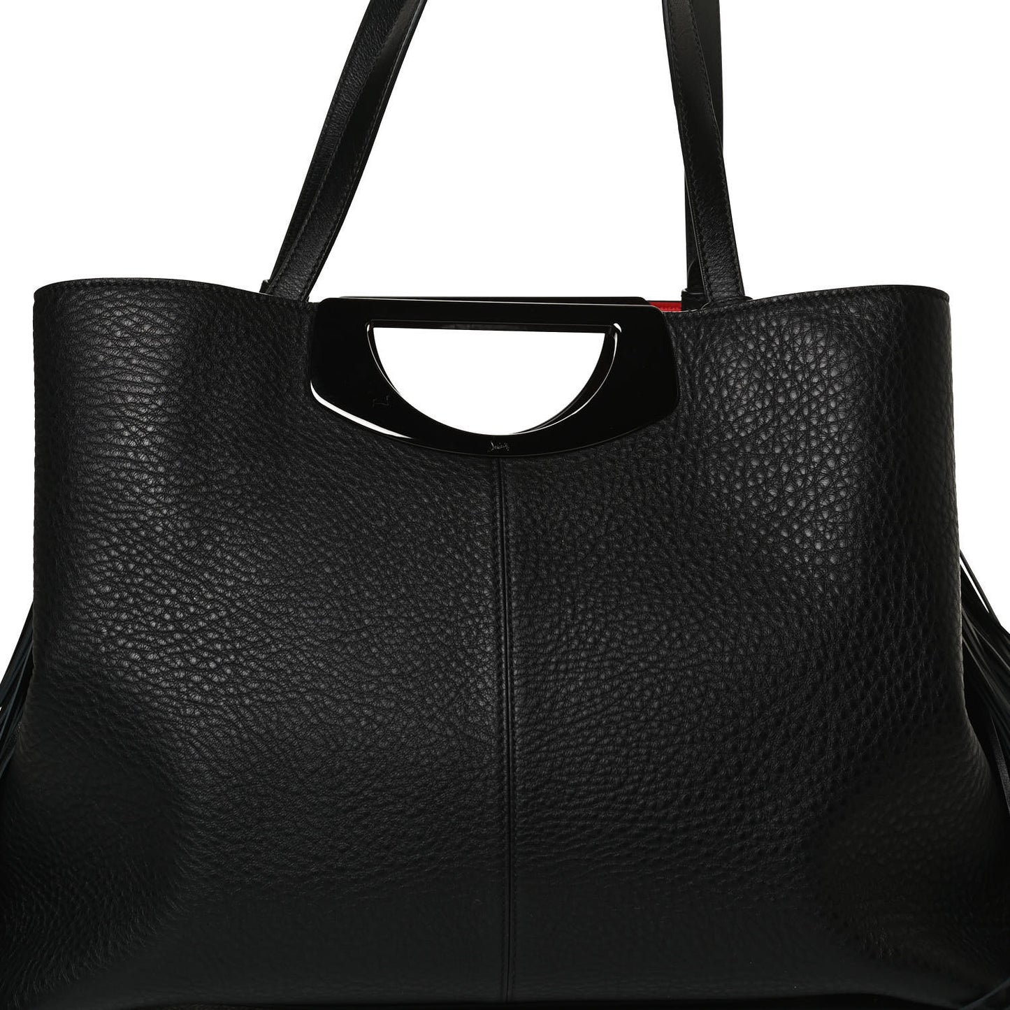Grained Calfskin Passage Fringe Shopping Tote Black