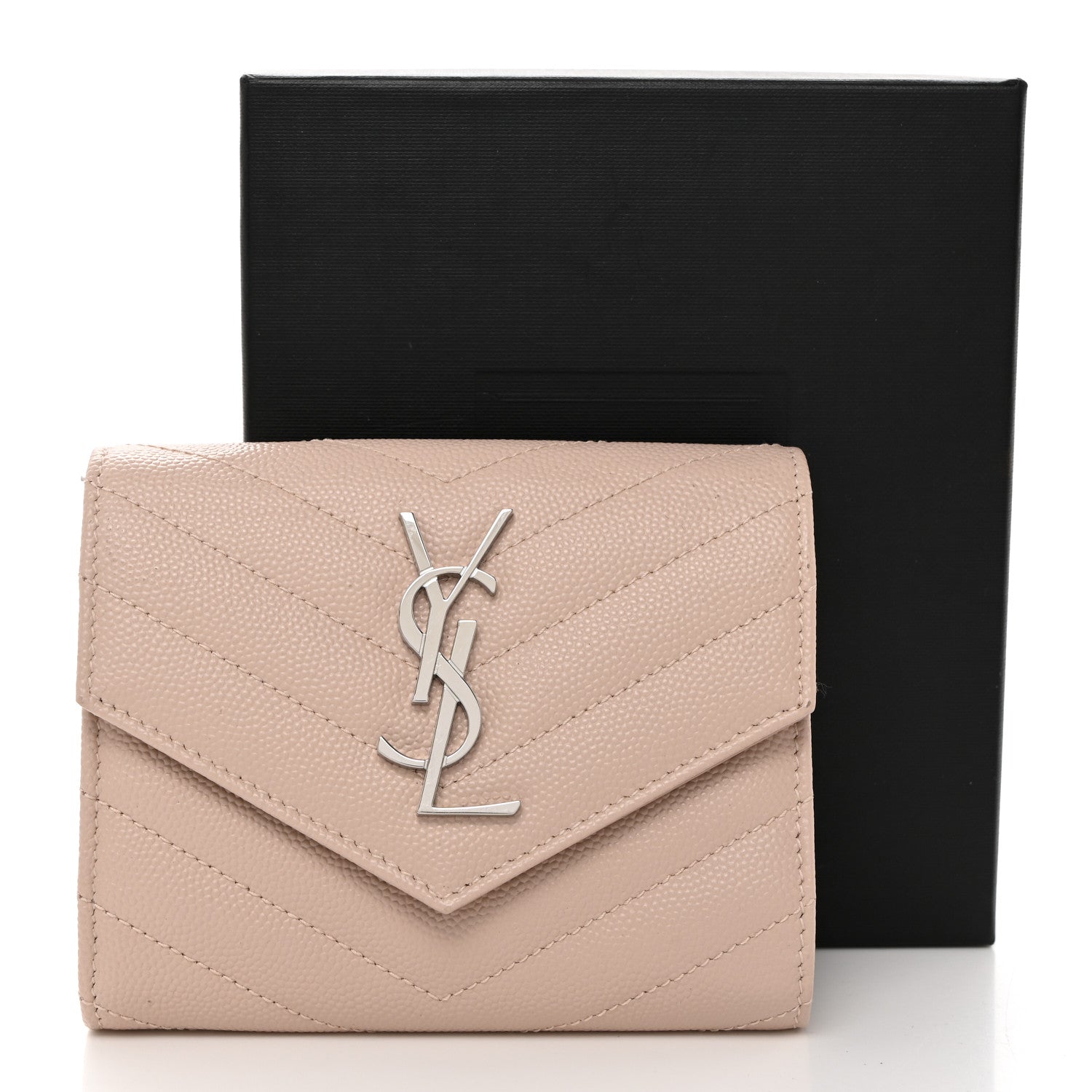 Saint Laurent Grain De Poudre Matelasse Chevron Small Monogram Envelope Wallet Pale Pink 8 of 8