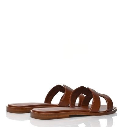 Hermes Box Calfskin Oran Sandals 37 Gold 4 of 9