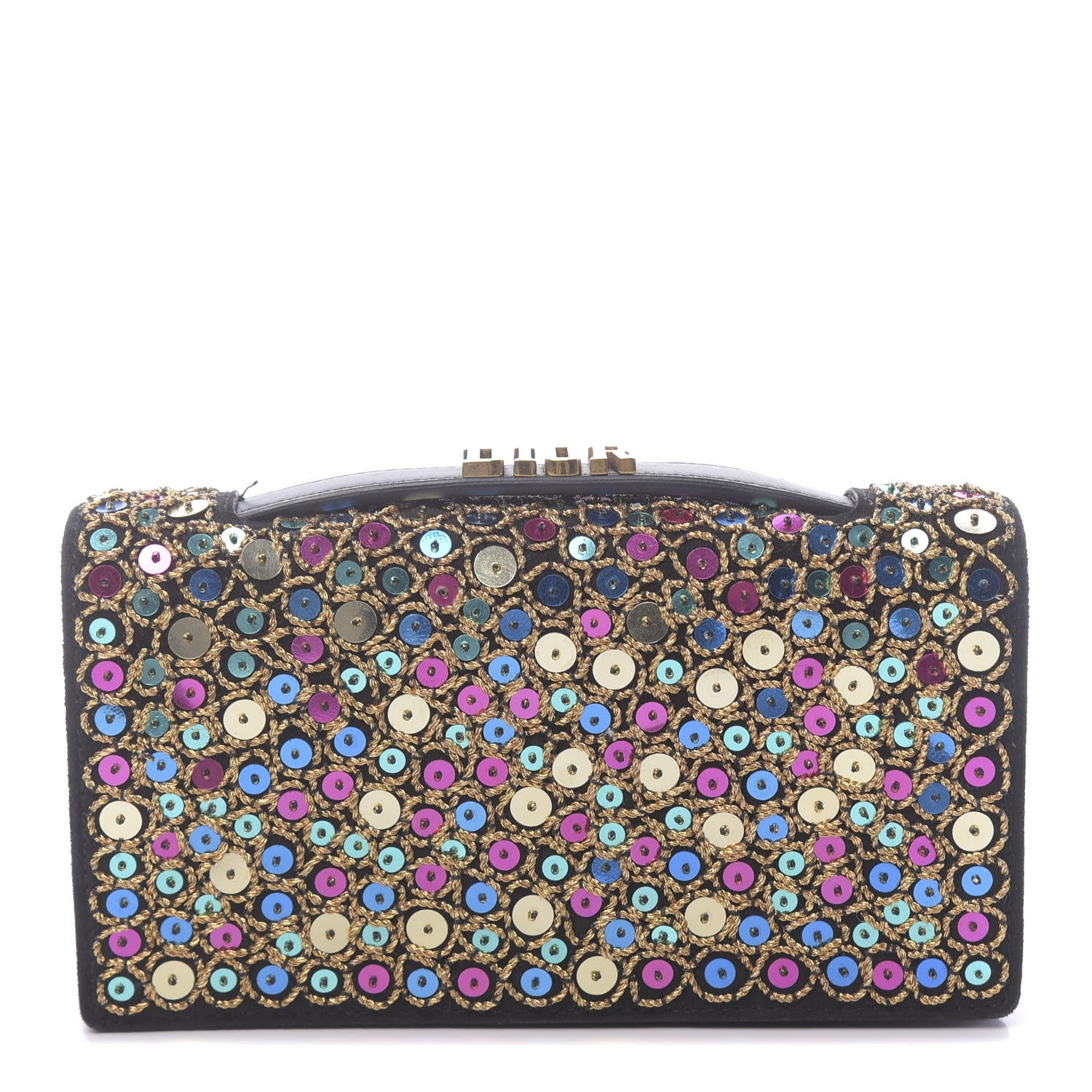 Christian Dior Sequin Suede Calfskin Logo Clutch Black Multicolor 1 of 12