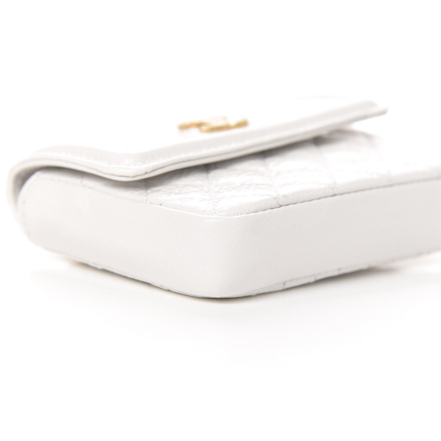 Shiny Aged Calfskin Quilted Waist Belt Bag White
