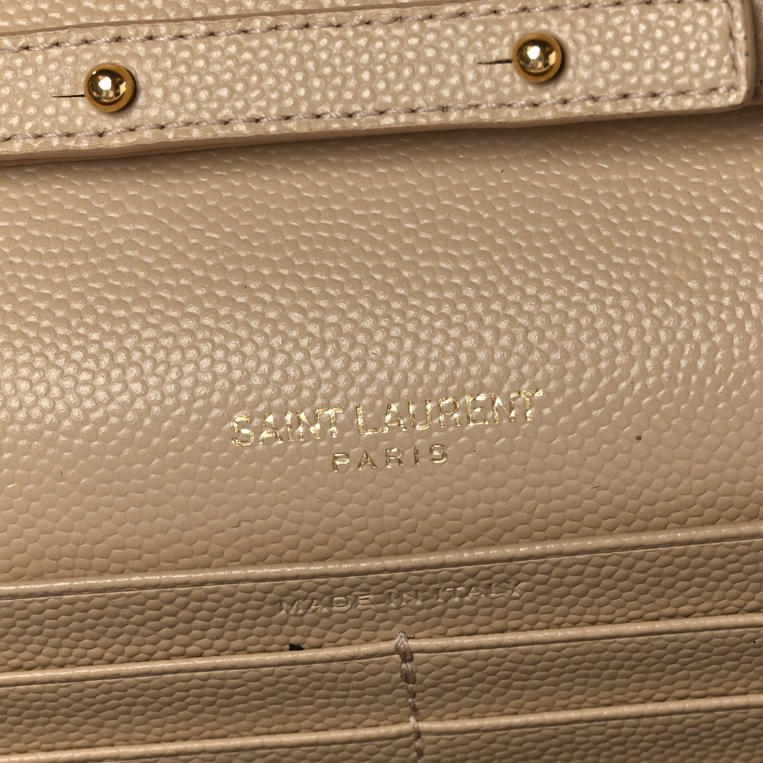 Saint Laurent Grain De Poudre Matelasse Chevron Monogram Chain Wallet Dark Beige 7 of 9