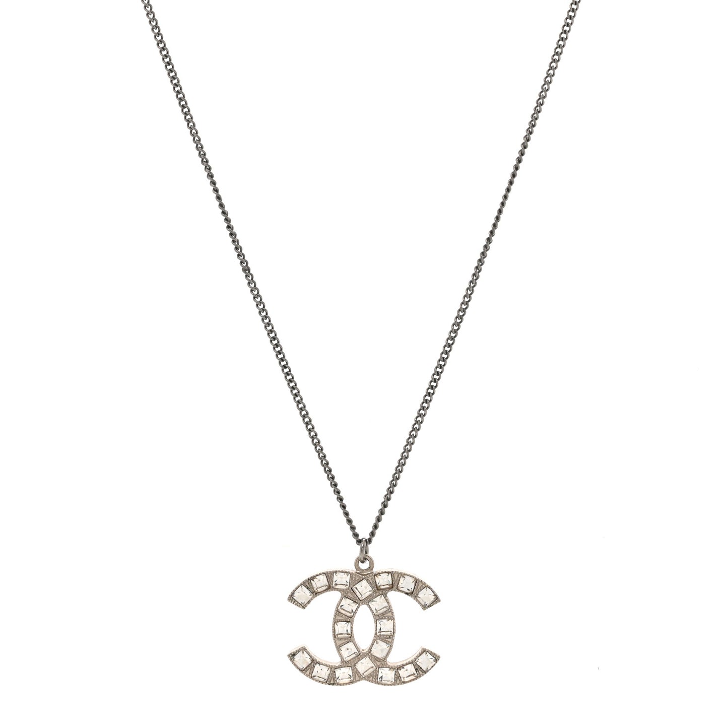 Baguette Crystal CC Necklace Silver