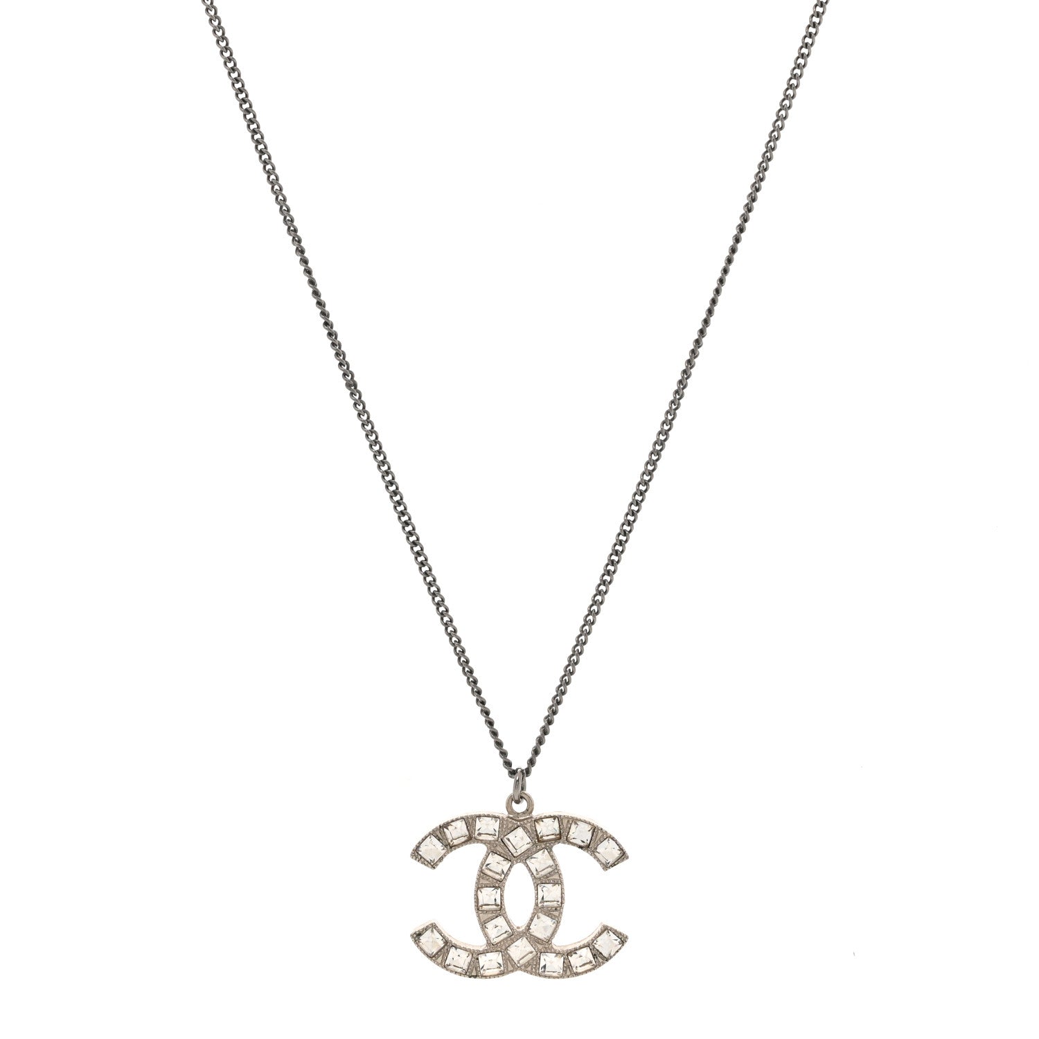 Chanel Baguette Crystal CC Necklace Silver 1 of 5